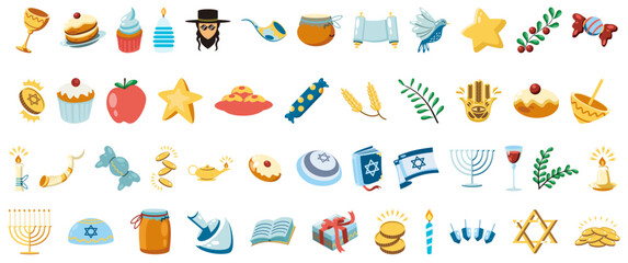 Festive Hanukkah collection with traditional symbols offers a vibrant, cheerful Jewish holiday design for celebrations, cards, and cultural projects.