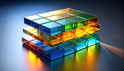 Multicolored glass cubes stacked, creating a layered, geometric design
