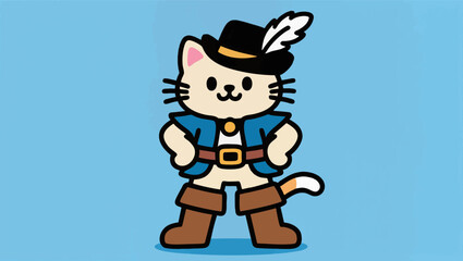 Obraz premium Cute Cat in Hero Costume with Feather Hat Standing Proudly