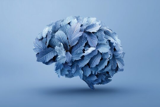 Blue leaf brain structure on background.