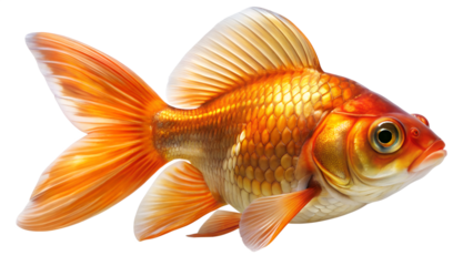A vibrant orange goldfish swims gracefully, isolated on a clean transparent background