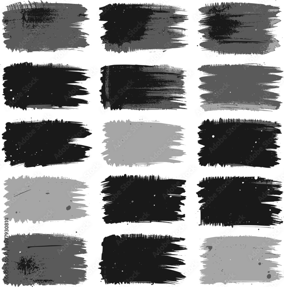 Fototapete paint brush strokes. monochrome vector rough edge rectangles. grunge square frames set. jagged edge 