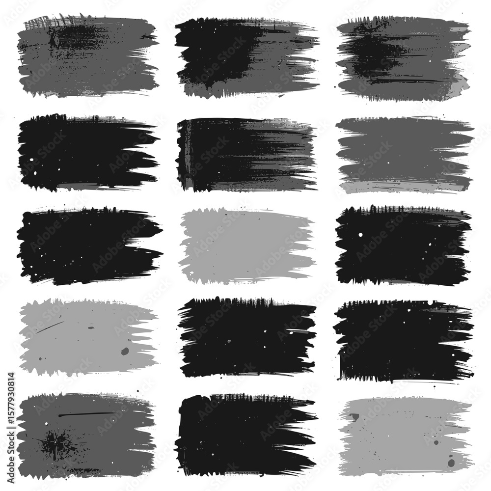Fototapete paint brush strokes. monochrome vector rough edge rectangles. grunge square frames set. jagged edge 