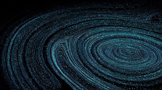 Abstract top down design of glowing plankton flow glowing spiral motion dark water ideal for marine science backgrounds or futuristic ocean visuals