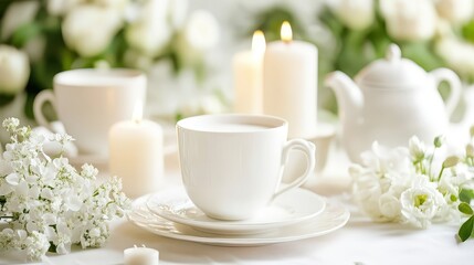 Elegant Table Setting with White Flowers and Candles for Relaxation
