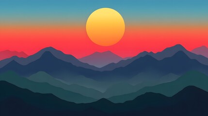 Fototapeta premium Sunset Over Majestic Mountain Range Landscape