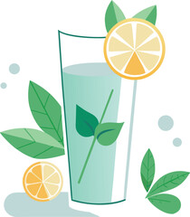 Smoothie Bowl Graphic Presentations Refreshing Lemonade Drink with Lemon Slices and Mint Leaves in Glass, Summer Beverage Illustration
