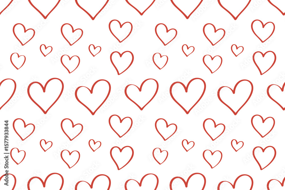 Poster a seamless pattern of red heart outlines scattered on a white background creating a love themed desi
