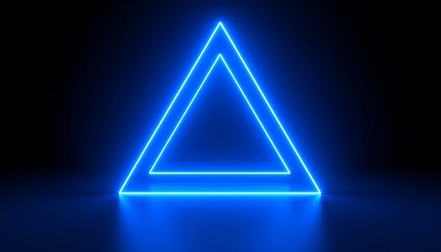 Neon blue triangle frame on dark background - Powered by Adobe