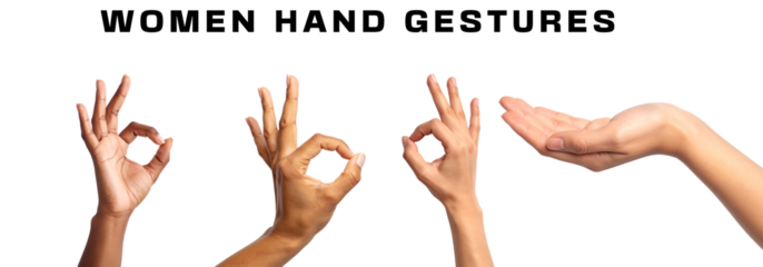 Hand Gestures Diversity Women Showing OK Sign Palm Up Hand Poses on transparent background