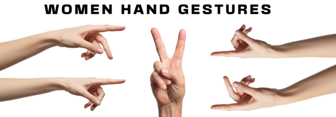 Hand Gestures Collection Pointing Peace Sign Mudra Poses Isolated Hands on transparent background