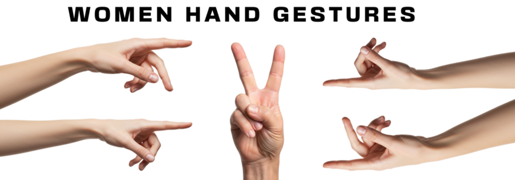 Hand Gestures Collection Pointing Peace Sign Mudra Poses Isolated Hands on transparent background