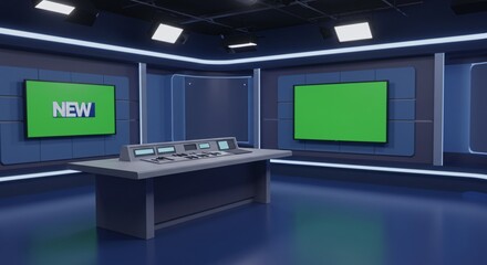 Fototapeta premium Modern News Studio with Green Screens and Control Panel