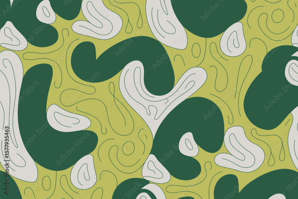Aufkleber abstract background with green and cream shapes and thin lines on a light green backdrop design