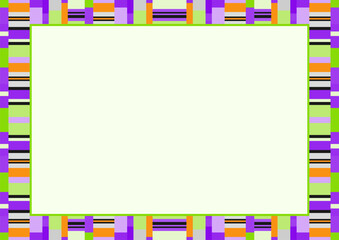 Neon purple pink frame with place for any text. Neon purple green blocks. Vector background in patchwork style. Bright geometric design for album page, greeting card, advertising, etc.