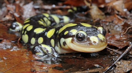 Fototapeta premium Spotted salamander in its natural habitat