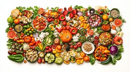 Fototapeta premium Vibrant Array of Fresh Vegetables and Fruits on White Background