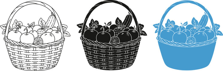 Basket of fruits vector illustration design for coloring and decoration art