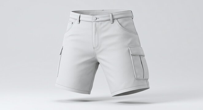 White Cargo Shorts with Pockets and Belt Loops for Men in Casual Style