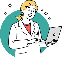 Medical professional using laptop, healthcare technology concept, telemedicine digital interaction, doctor working remotely, modern clinic consultation, electronic health records management