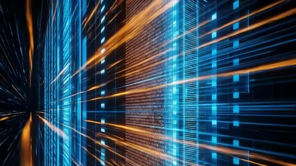 Abstract rendering of data streams and server racks - Powered by Adobe