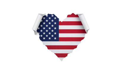 Heart Shape with USA Flag Isolated on Transparent Background PNG