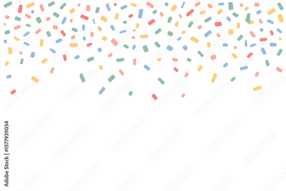 Poster a simple background with colorful confetti scattered on the top part over a plain white background s