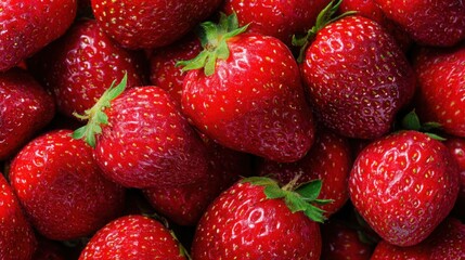 "Berry Fresh: Top-View of Juicy Strawberries"