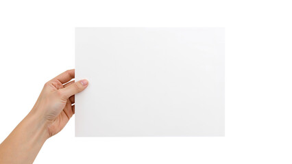 Obraz premium Hand holding blank paper Isolated on Transparent Background PNG