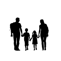 Family Silhouette Holding Hands Walking Together