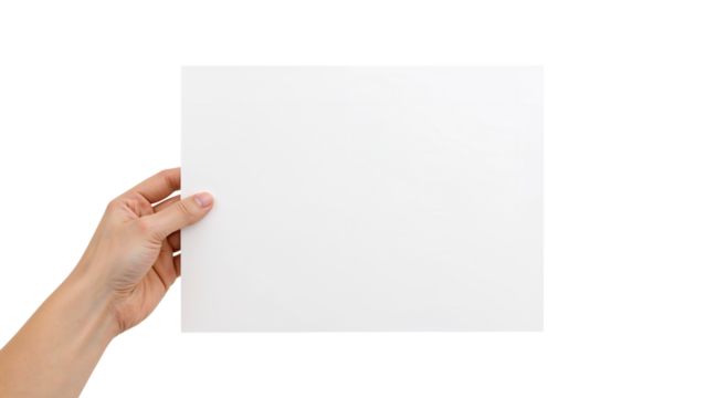 Hand holding blank paper Isolated on Transparent Background PNG