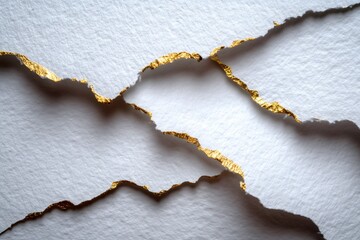 White torn paper revealing golden texture background