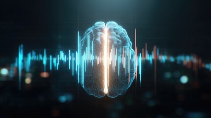 Futuristic digital brain with audio waves – concept for artificial intelligence, neural networks, technology innovation