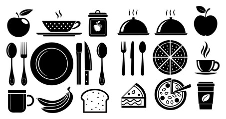 Food icon collection. Containing meal, restaurant, dishes and fruits icon. Vector illustration