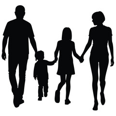 Silhouette of a Family Walking Away in Park Holding Hands or Arms Around
