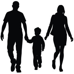 Silhouette of a Family of Four Walking Away in a Park Together