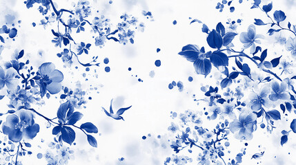 White And Blue Chinoiserie Style Florals