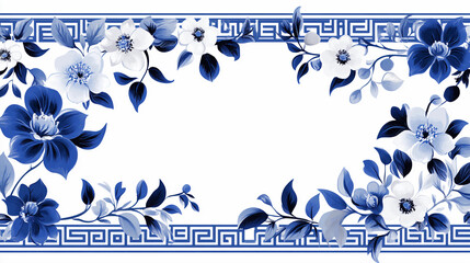 White And Blue Chinoiserie Style Floral Border