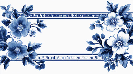 White And Blue Chinoiserie Style Floral Border