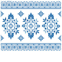 Blue and White Chinoiserie Toile Floral Border