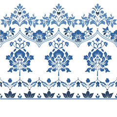 Blue and White Chinoiserie Toile Floral Border