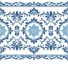 Blue and White Chinoiserie Toile Floral Border