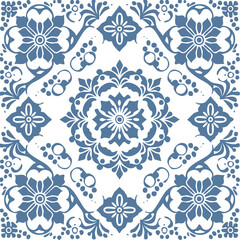 Blue and White Chinoiserie Toile Floral Tile