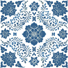 Blue and White Chinoiserie Toile Floral Tile