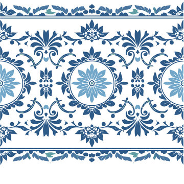 Blue and White Chinoiserie Toile Floral Border