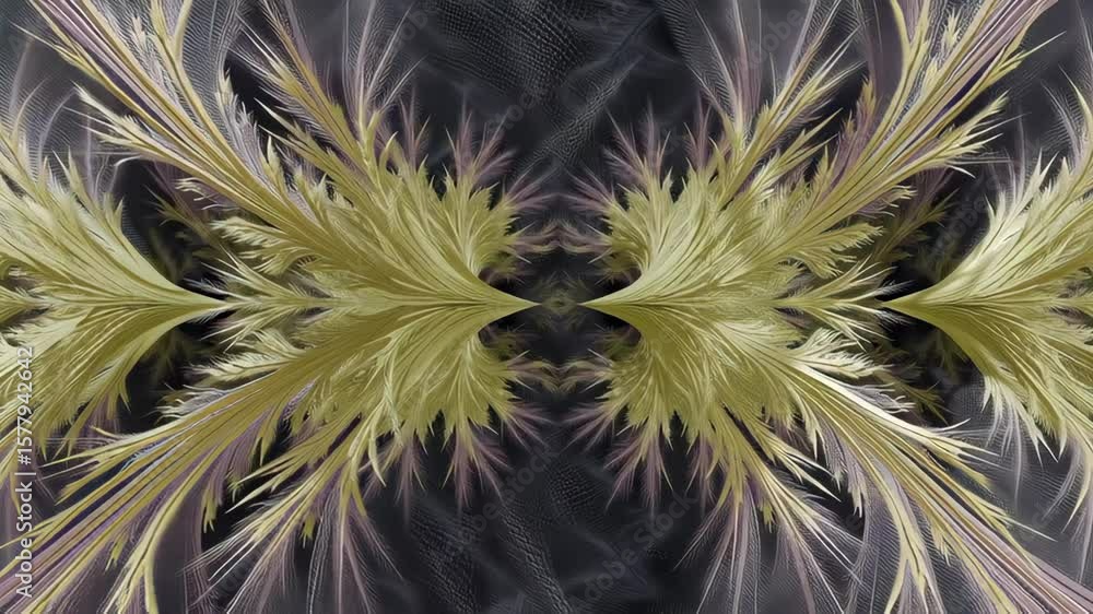 Poster abstract fractal animation of symmetrical organic forms evolving and expanding in a mystical, dark b