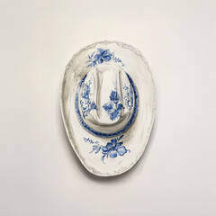 White Cowgirl Hat with Blue Chinoiserie Style Florals