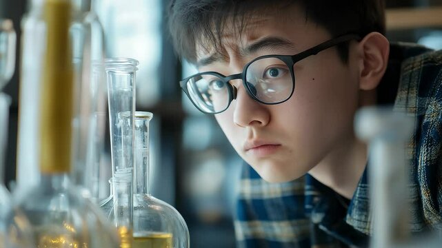 Young Scientist Focused on Lab Experiment