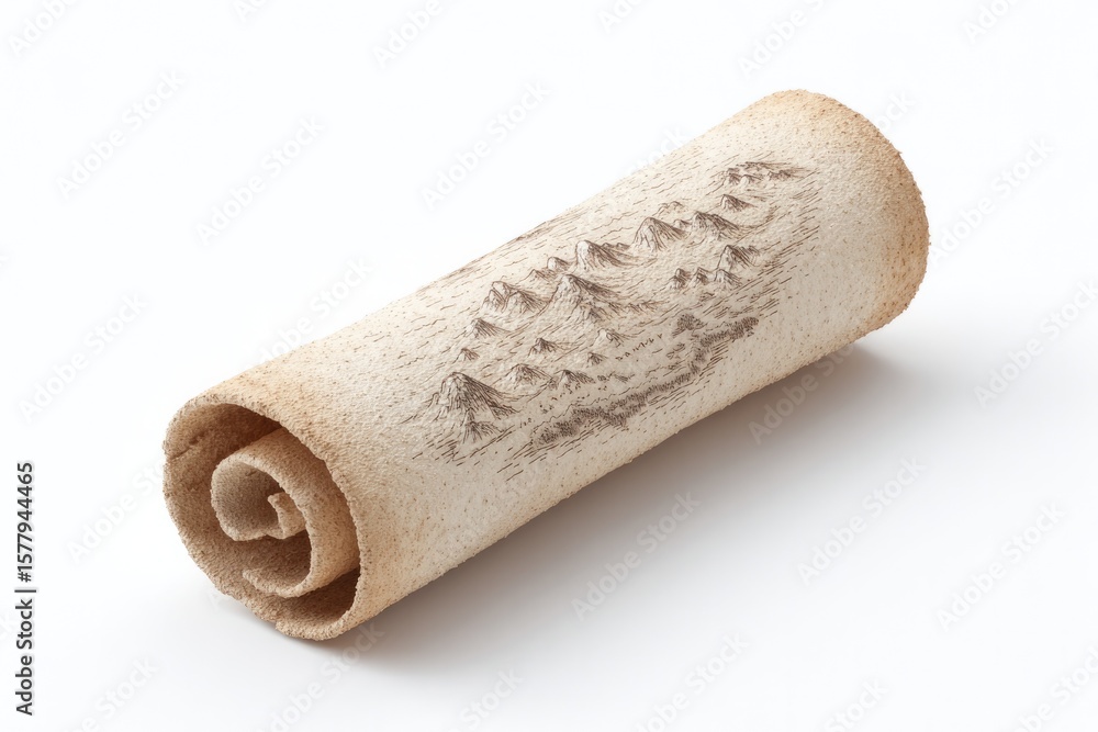 Aufkleber stylized map scroll partially unrolled showing hand-drawn fantasy terrain