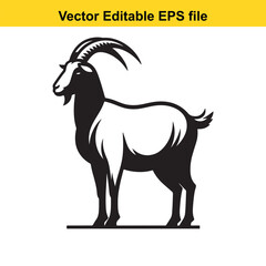 Obraz premium A horned goat with a beard, Silhouette, isolated on white background